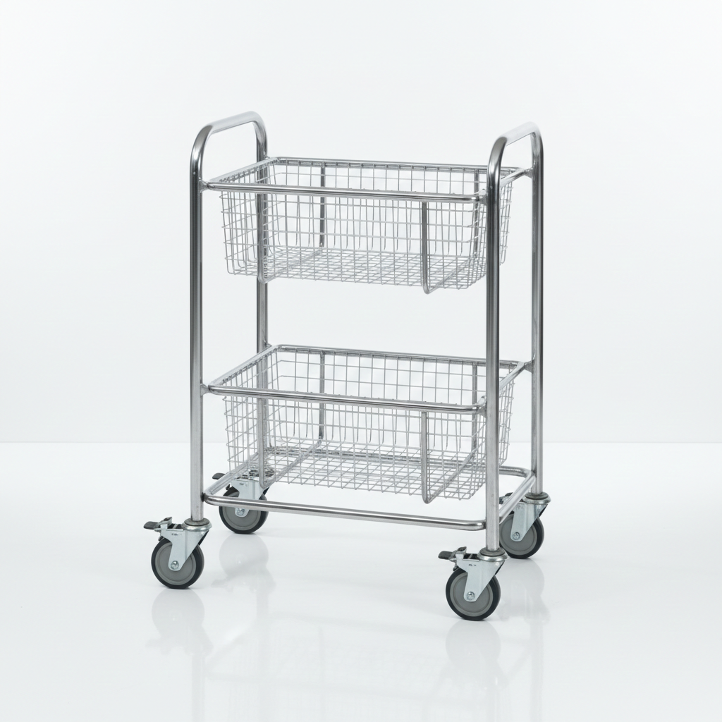 รถเข็นสแตนเลสพร้อมตะกร้า